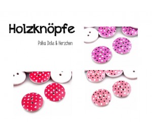 Holzknopf Herzen - flieder rosa pink